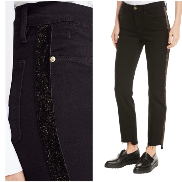 FRAME Le High Skinny Velvet Tux Raw Hem Jeans Noir Size 26 - Picture 17 of 17